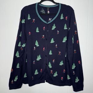 Talbots Women’s Cardigan Sweater Apres Ski Embroidered Blue XL